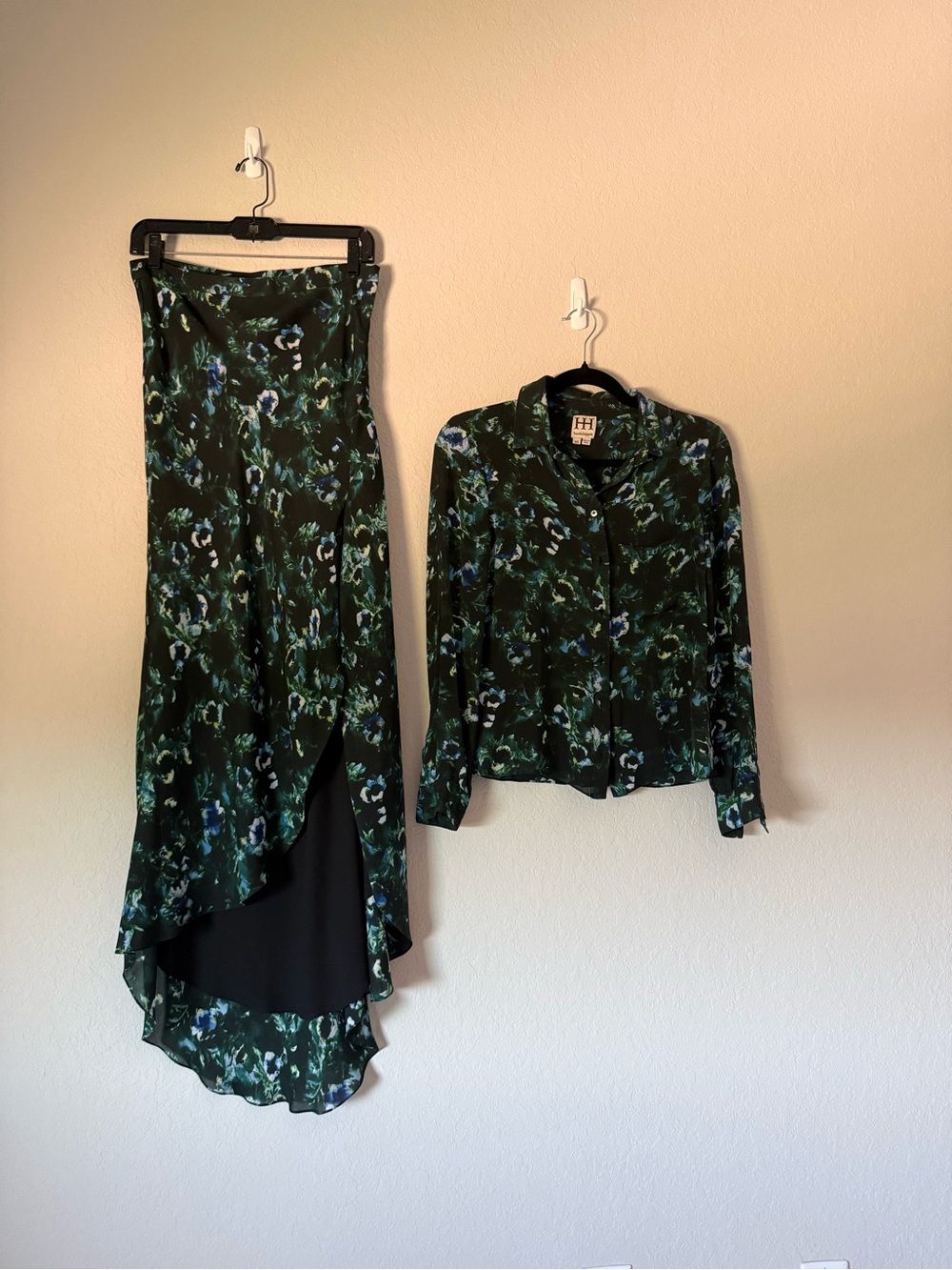 Haute Hippie Black and Green Floral High-Low Skirt